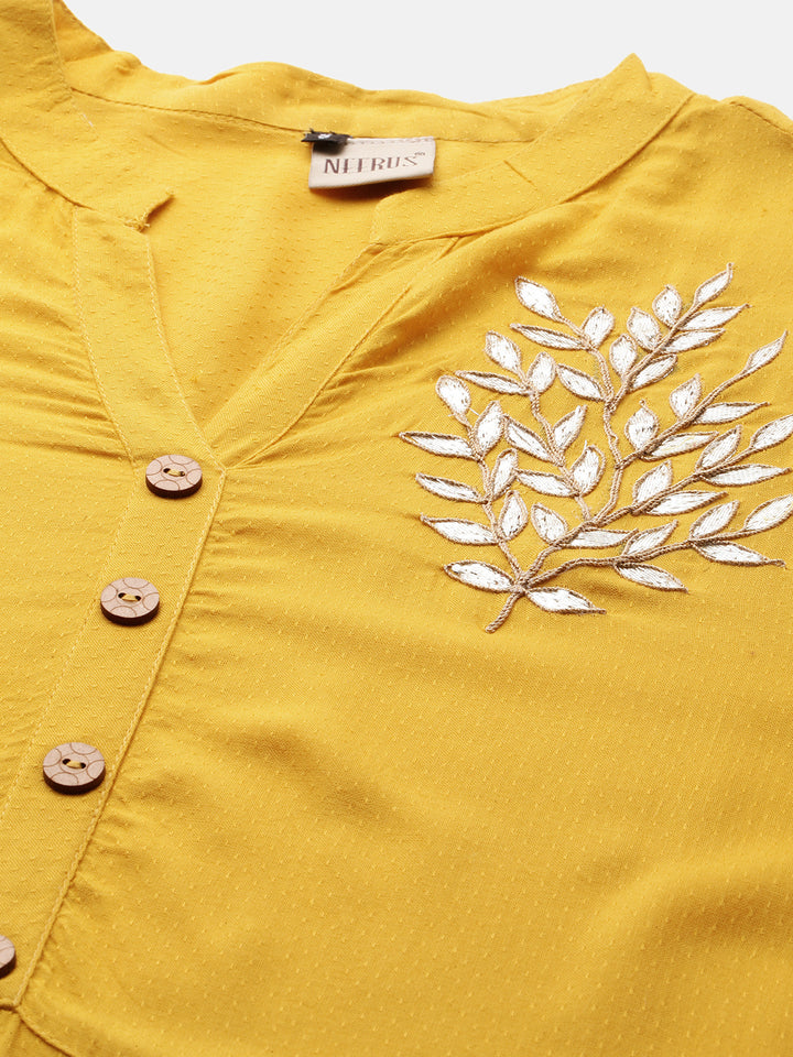 Neerus Women Mustard Yellow Solid A-Line Kurta