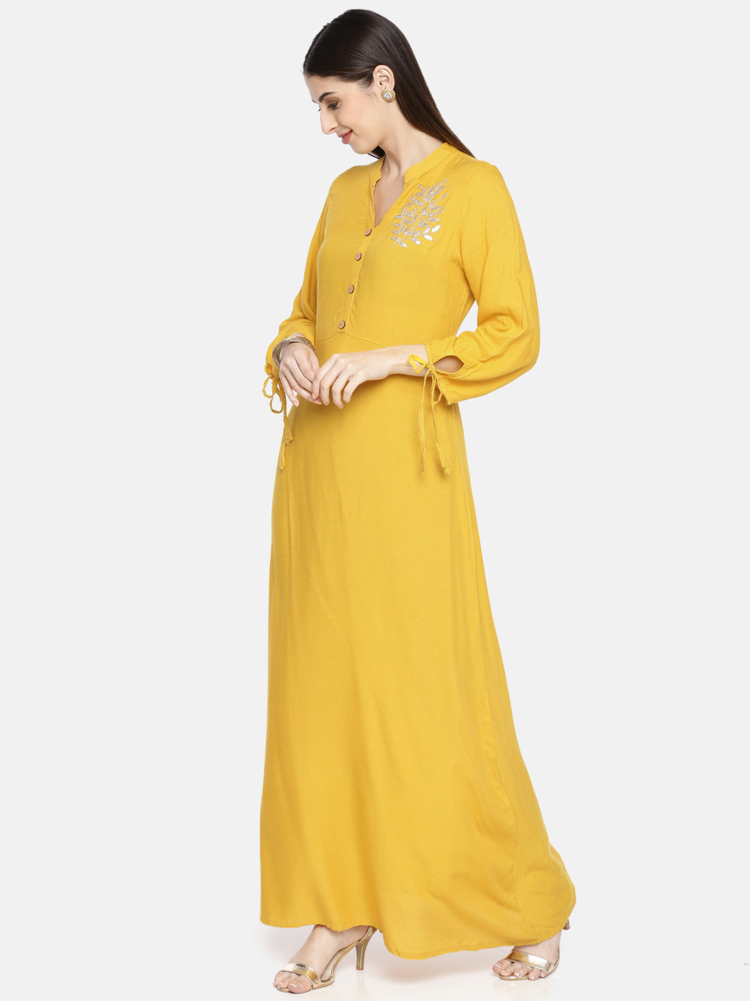 Neeru's Women Mustard Yellow Solid A-Line Kurta