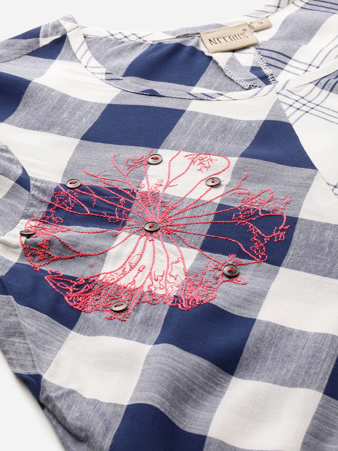 Neerus Blue Check A Line Kurta