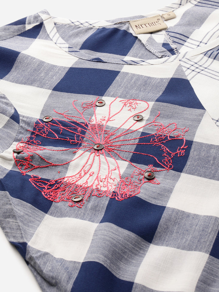 Neerus Blue Check A Line Kurta