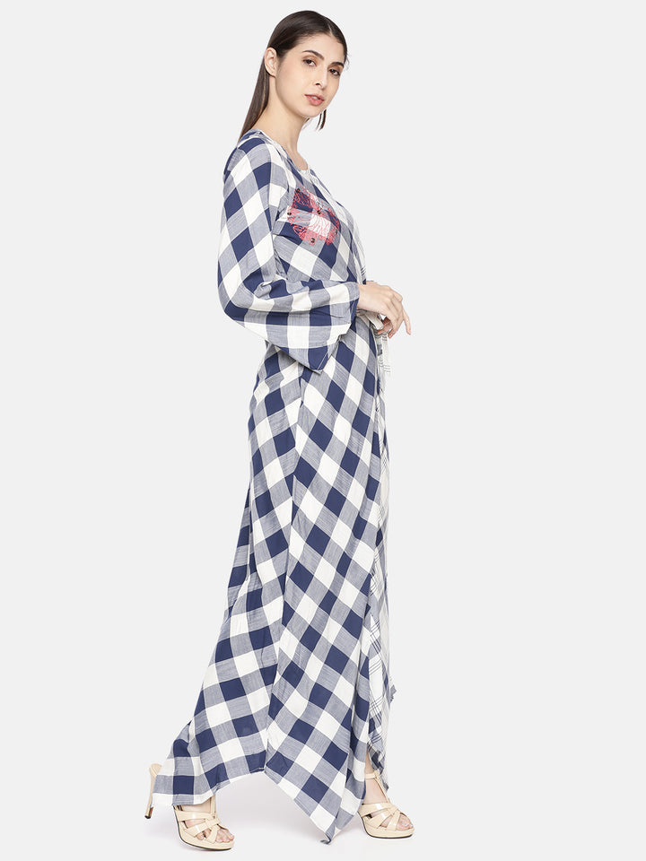 Neerus Blue Check A Line Kurta