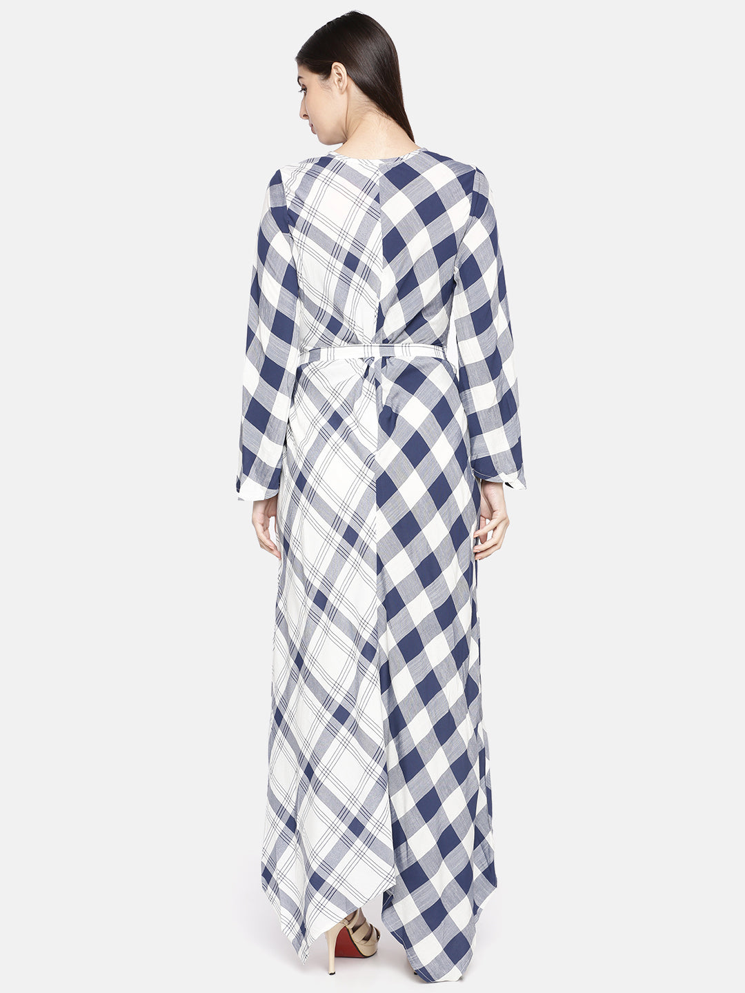 Neerus Blue Check A Line Kurta