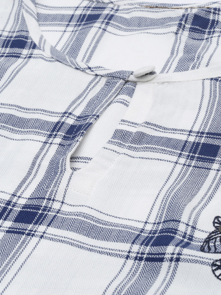 Neerus White Embroidered High Low Kurta