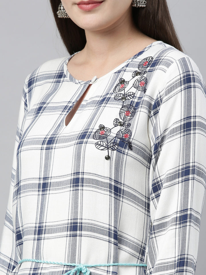 Neerus White Embroidered High Low Kurta