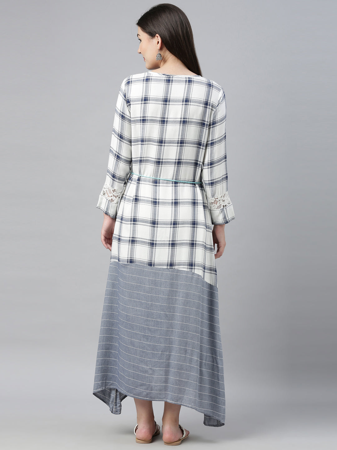 Neerus White Embroidered High Low Kurta