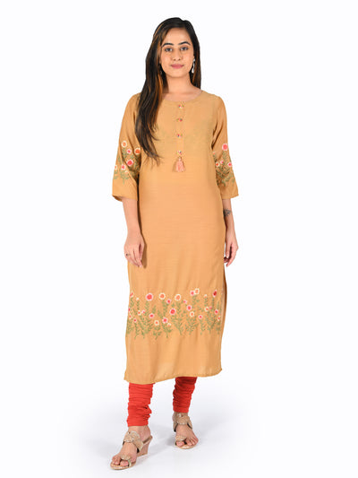 Neeru's Orange Embroidered Straight Kurta