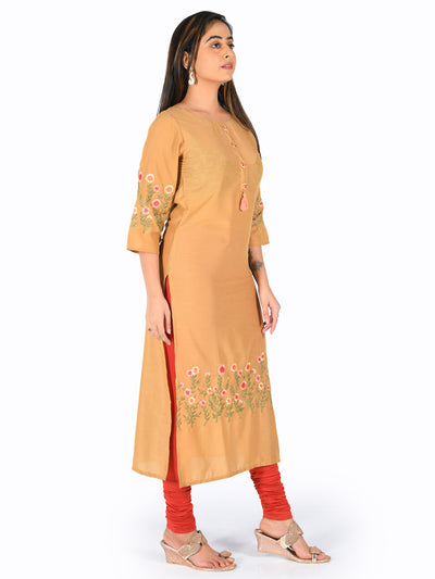 Neeru's Orange Embroidered Straight Kurta
