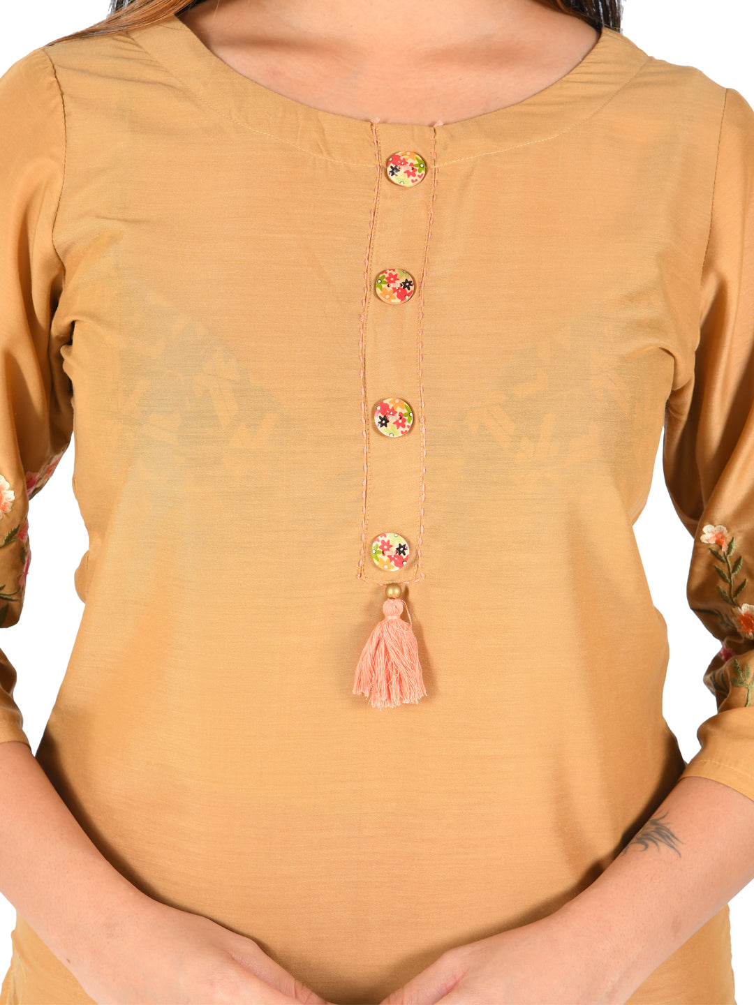 Neeru's Orange Embroidered Straight Kurta
