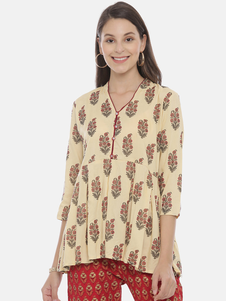 Neerus Beige Muslin solid straight Kurti - detail view 3