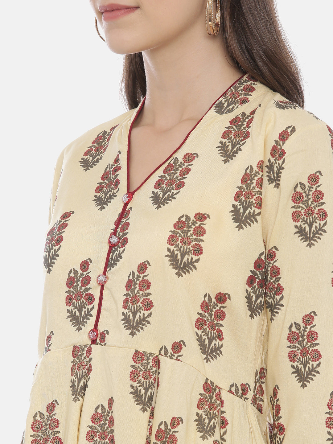 Neerus Beige Muslin solid straight Kurti - back view