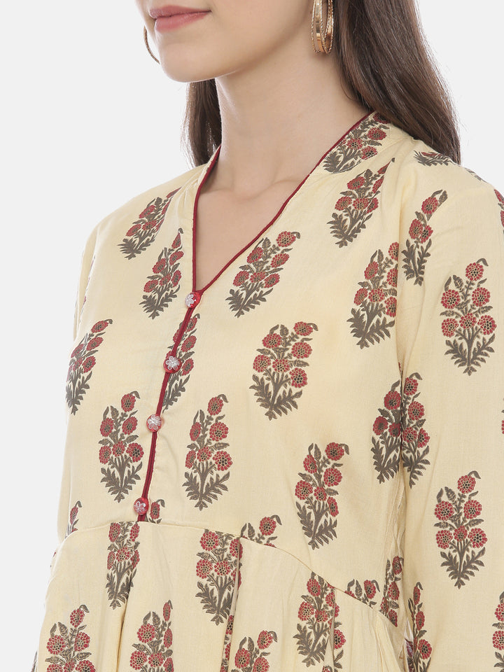 Neerus Beige Muslin solid straight Kurti - back view