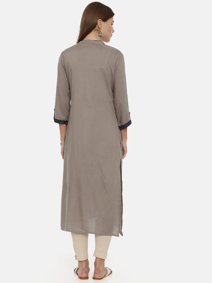Neerus Grey muslin embroidered straight kurta - detail view 2