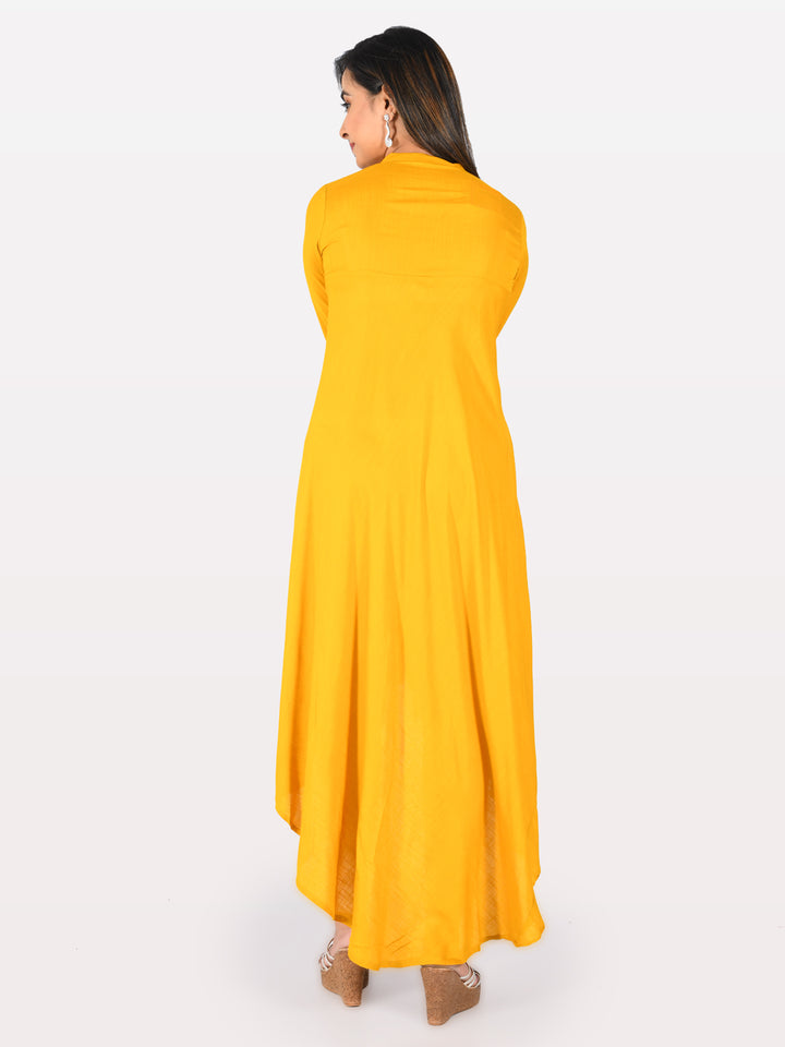 Neerus Yellow Embroidered High Low Kurta