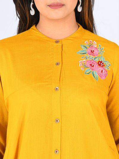 Neeru's Yellow Embroidered High Low Kurta