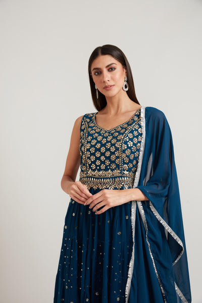 Neeru's Peacock Color Georgette Fabric Anarkali Suit