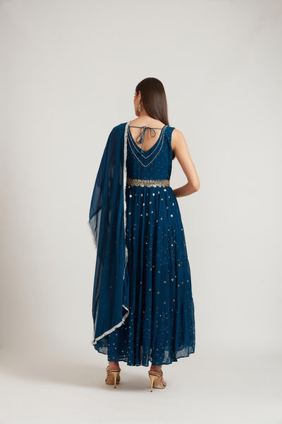 Neeru's Peacock Color Georgette Fabric Anarkali Suit
