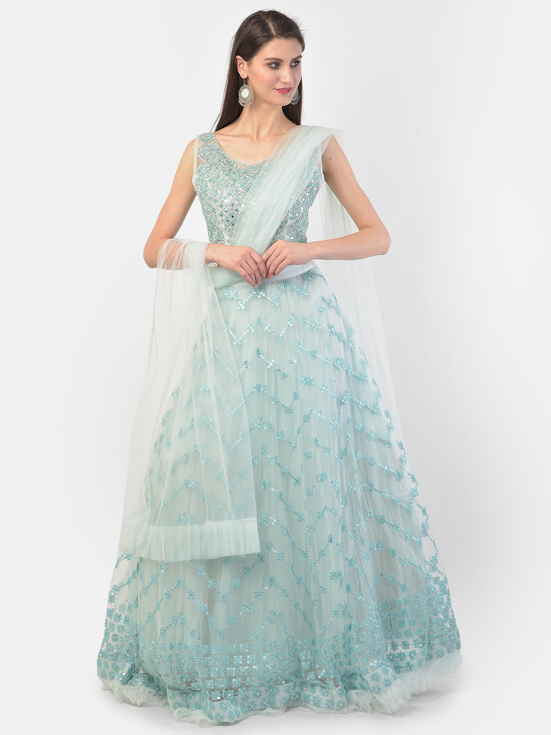 Neerus Blue net embellished lehenga set - detail view 5