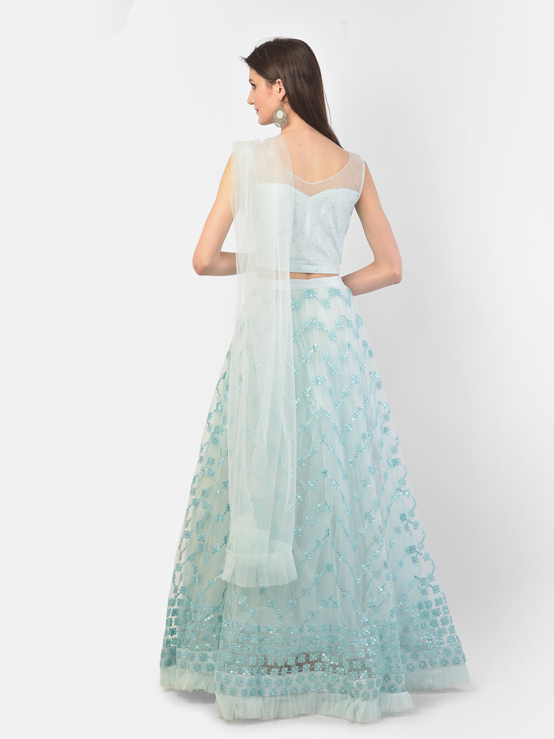 Neerus Blue net embellished lehenga set - side view