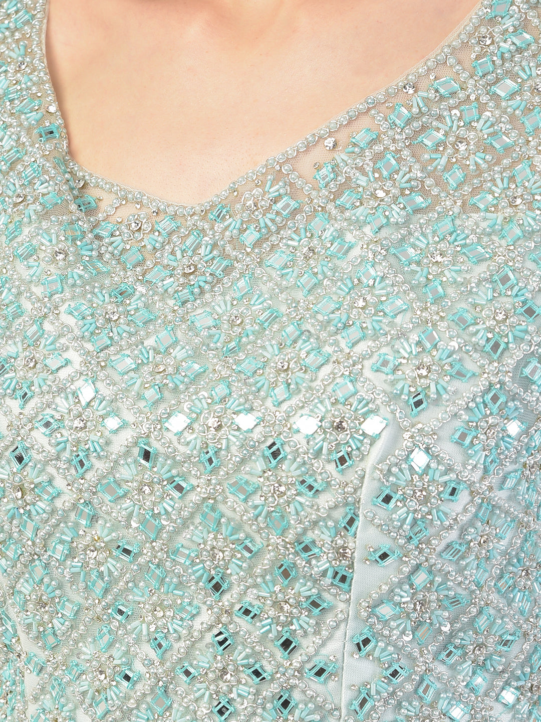 Neerus Blue net embellished lehenga set - detail view 1