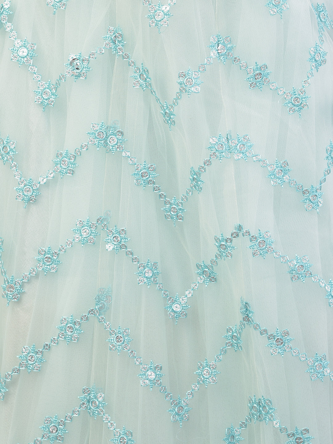 Neerus Blue net embellished lehenga set - detail view 2