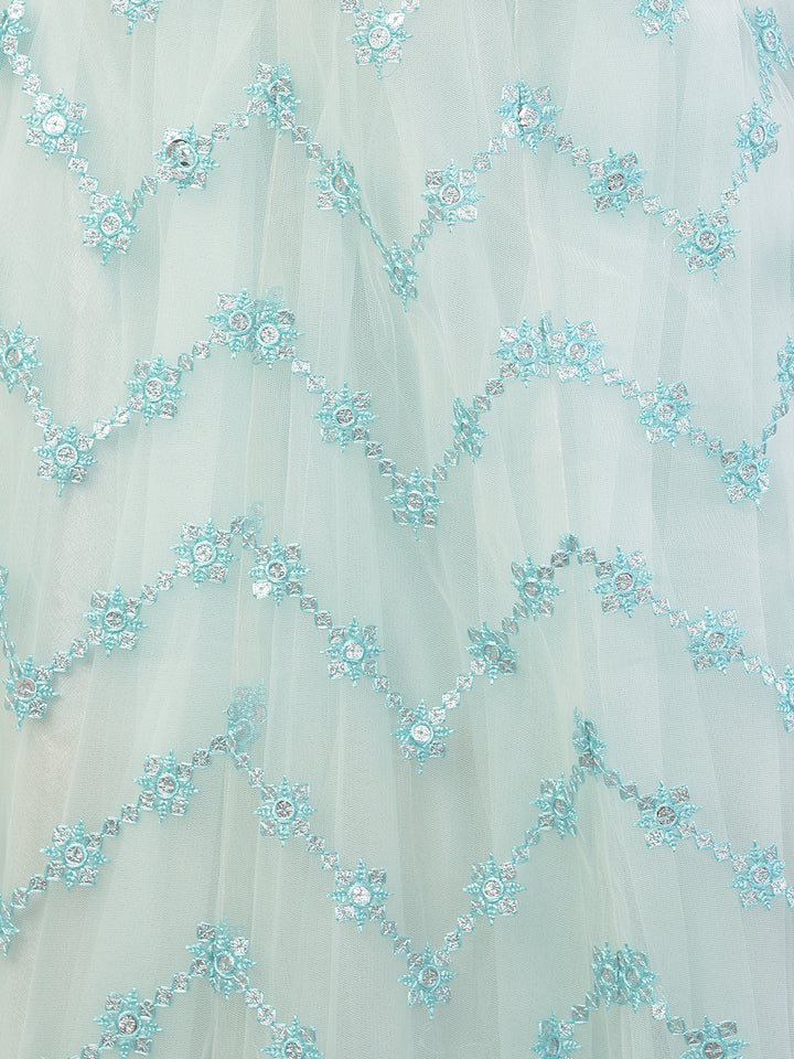 Neerus Blue net embellished lehenga set - detail view 2