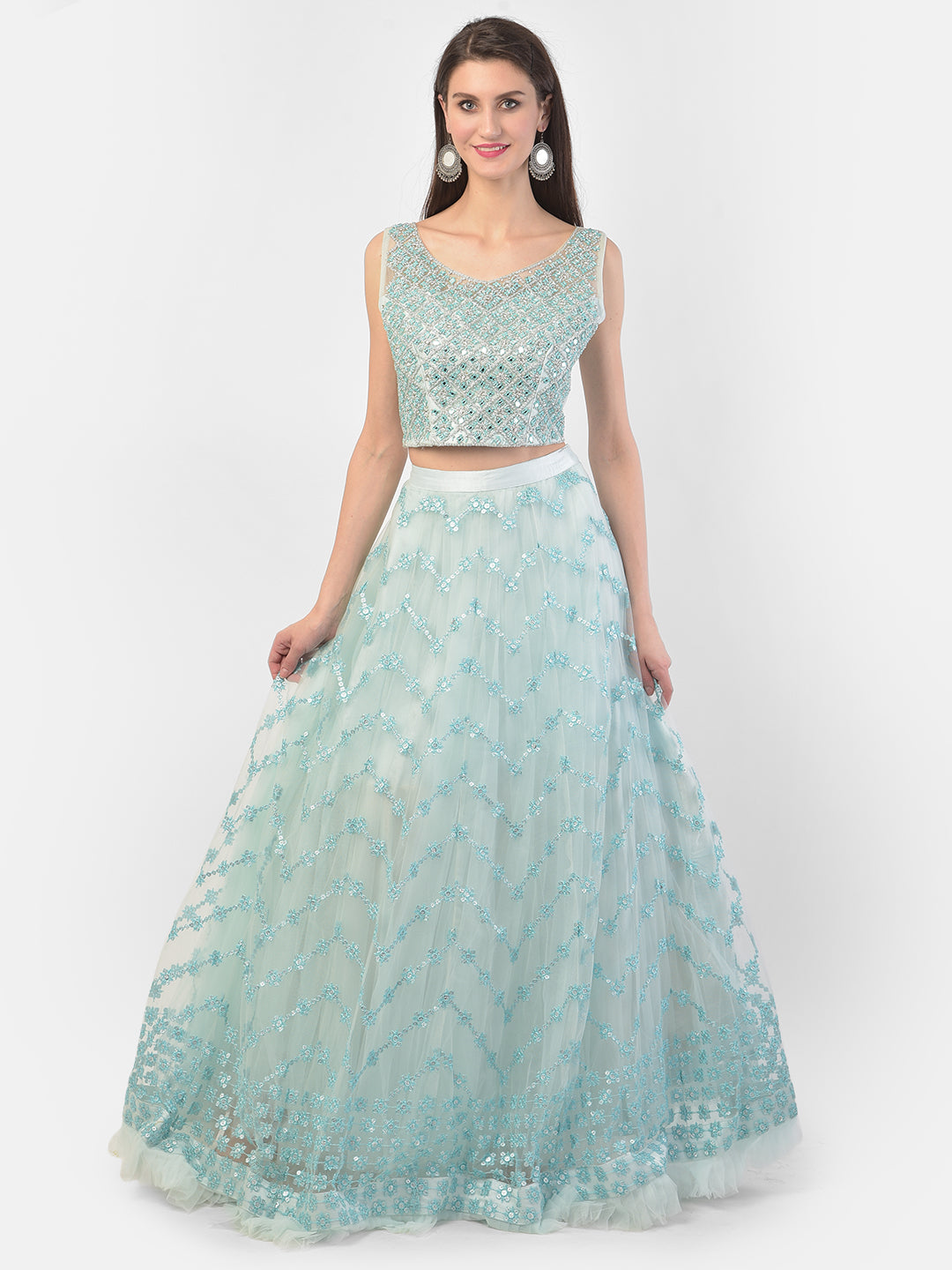 Neerus Blue net embellished lehenga set - detail view 4