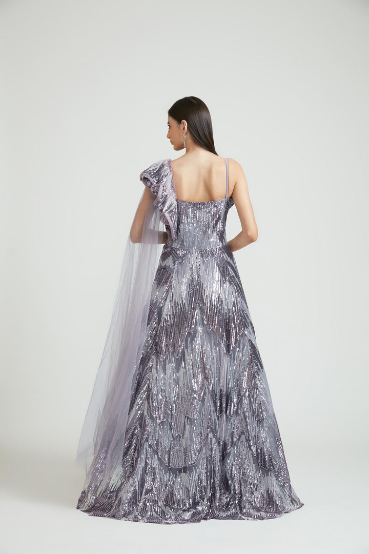 Neerus Purple net embroidered gown - detail view 1