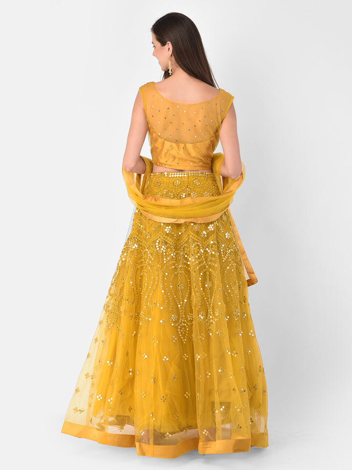 Neerus Yellow net embellished lehenga set - side view