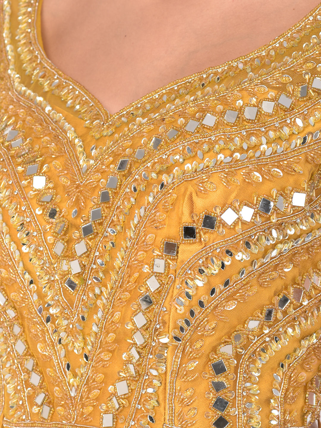 Neerus Yellow net embellished lehenga set - detail view 2