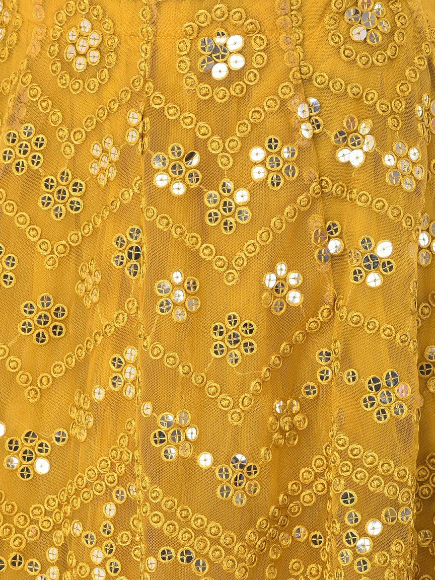 Neerus Yellow net embellished lehenga set - detail view 3