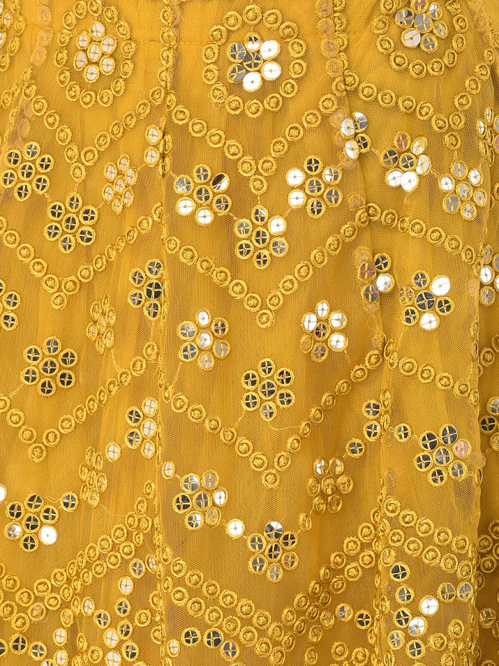 Neerus Yellow net embellished lehenga set - detail view 3