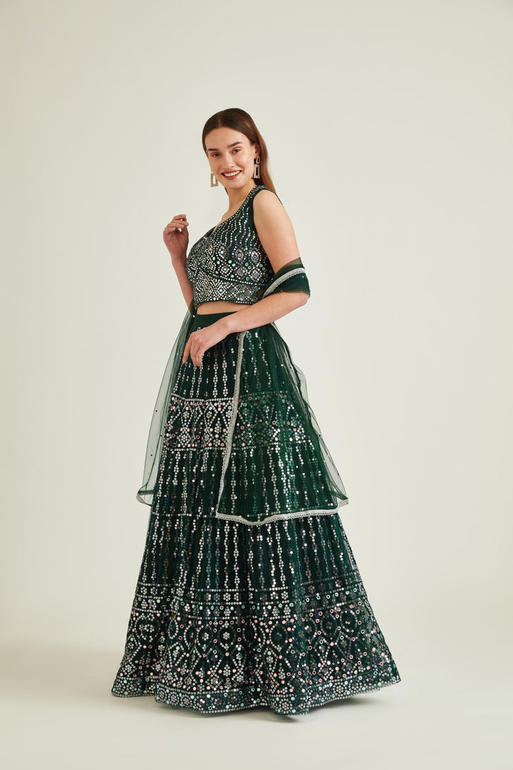 Neerus B Green Colour Nett Fabric Ghagra Set