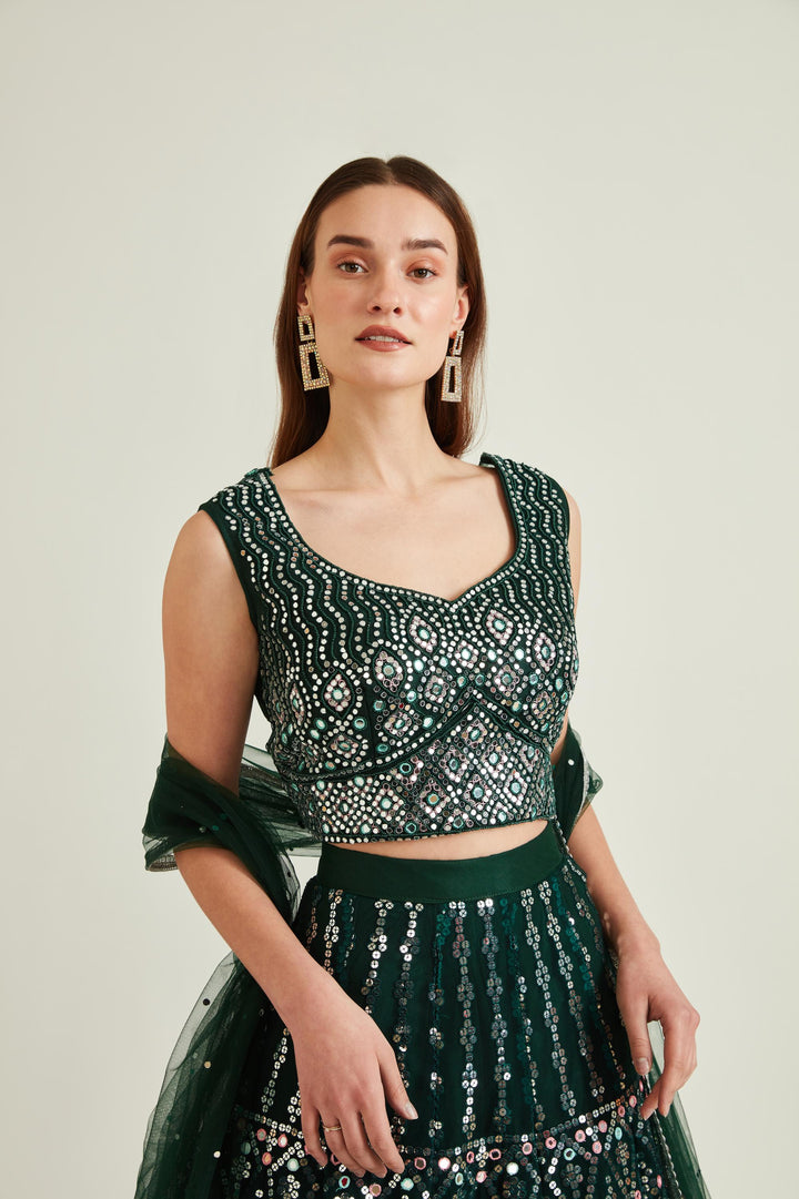 Neerus B Green Colour Nett Fabric Ghagra Set