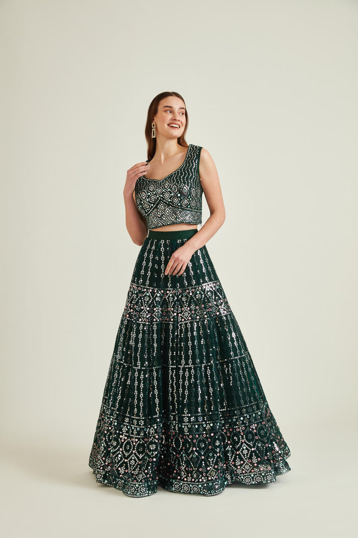 Neerus B Green Colour Nett Fabric Ghagra Set