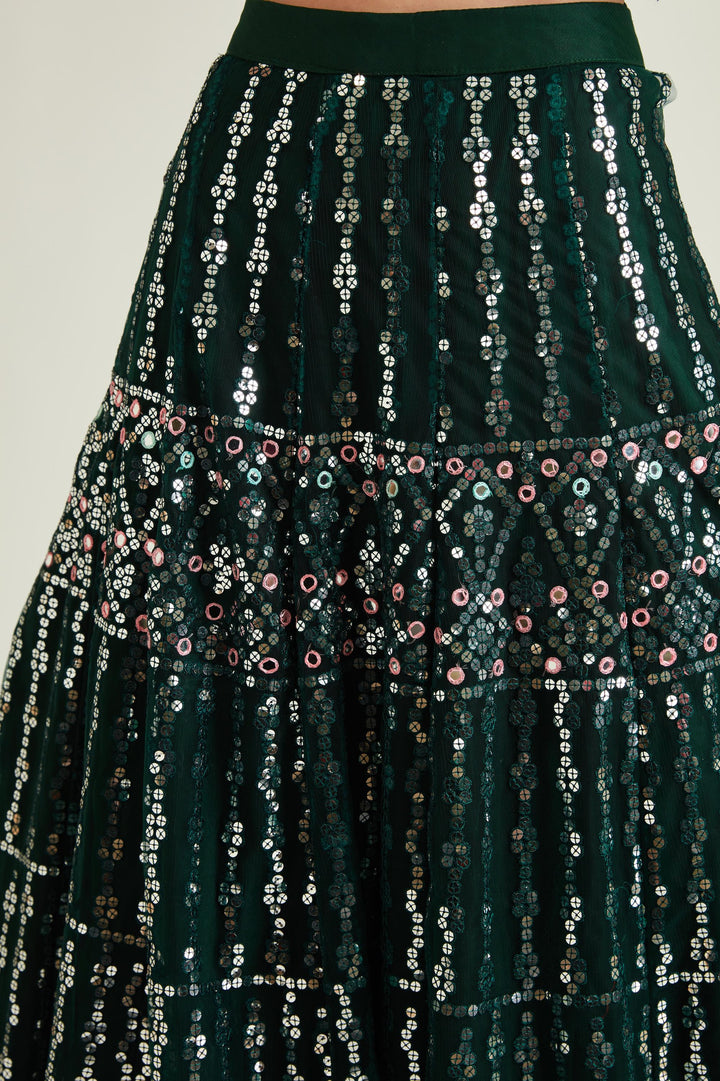 Neerus B Green Colour Nett Fabric Ghagra Set