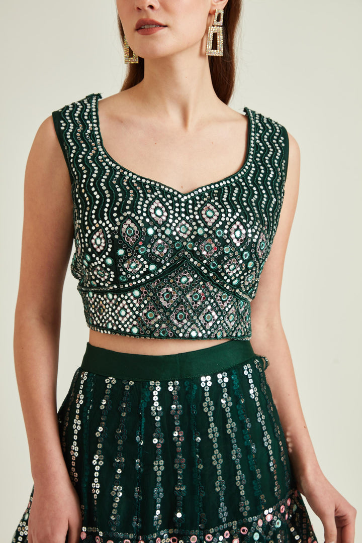 Neerus B Green Colour Nett Fabric Ghagra Set