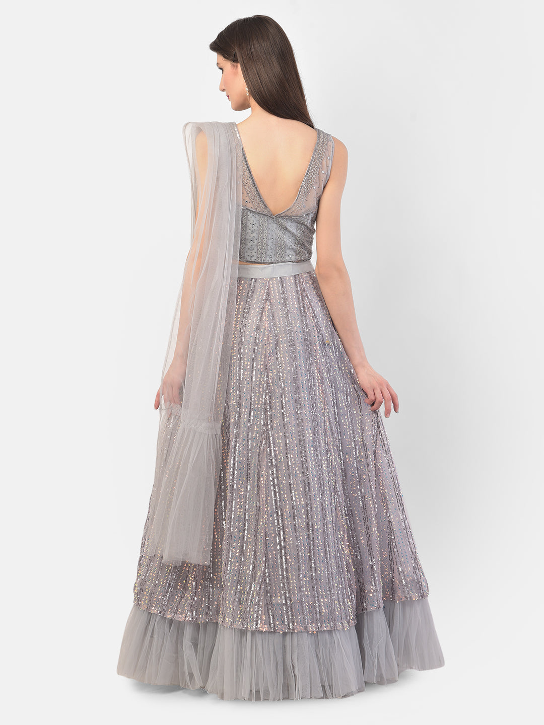 Neerus Grey net embellished lehenga set - side view