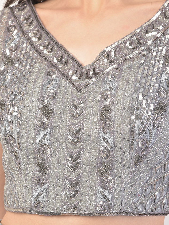Neerus Grey net embellished lehenga set - detail view 4