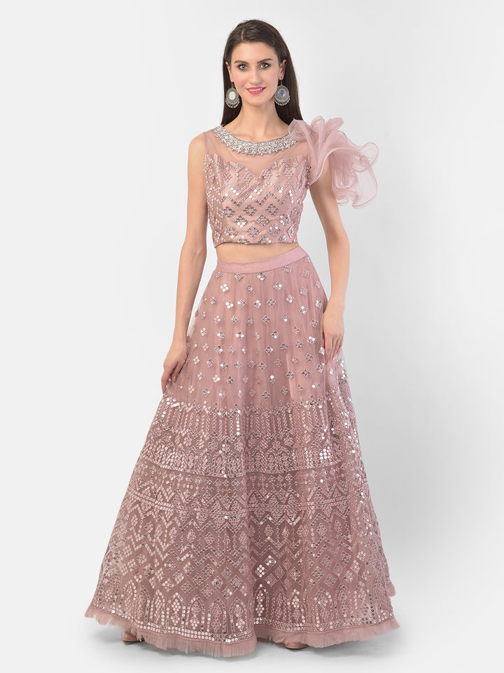 Neerus Onion Color Nett Fabric Ghagra Set