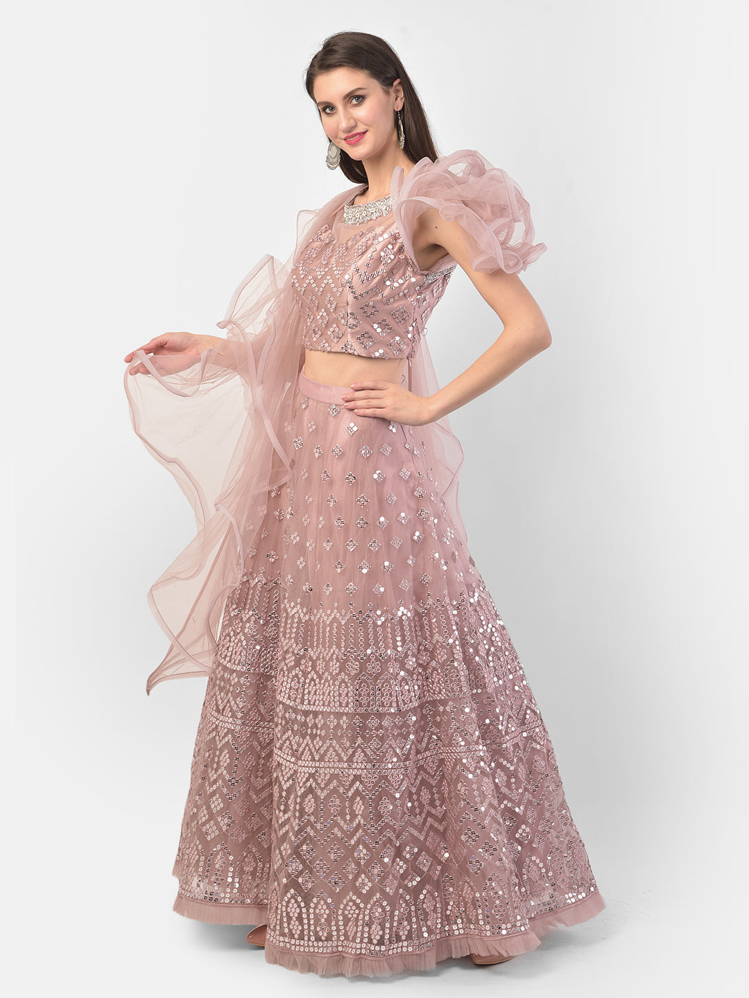 Neerus Onion Color Nett Fabric Ghagra Set