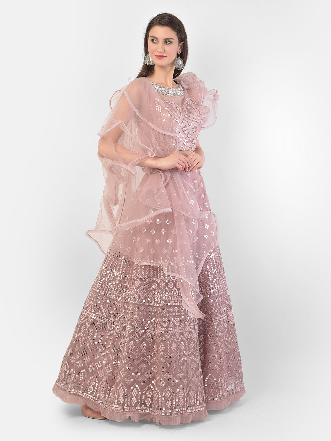Neeru'S Onion Color, Nett Fabric Ghagra Set