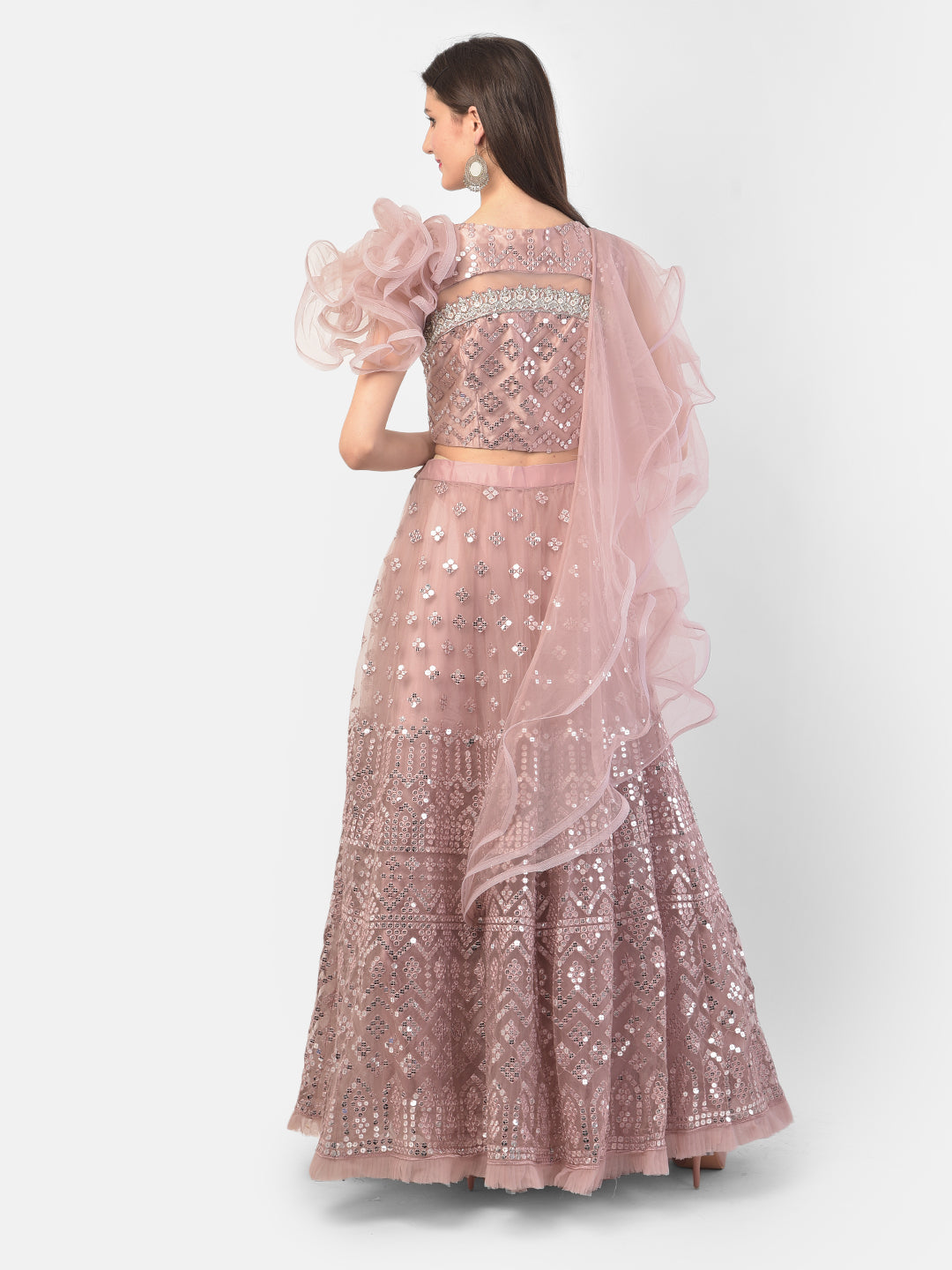 Neerus Onion Color Nett Fabric Ghagra Set