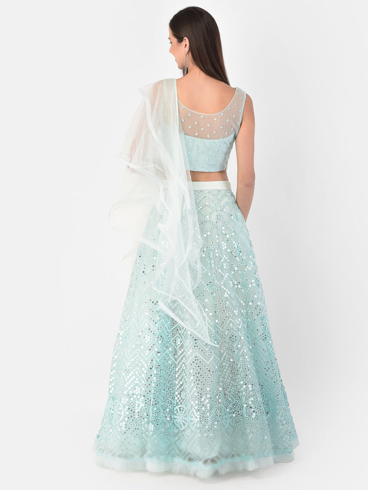 Neerus Blue net embellished lehenga set - side view