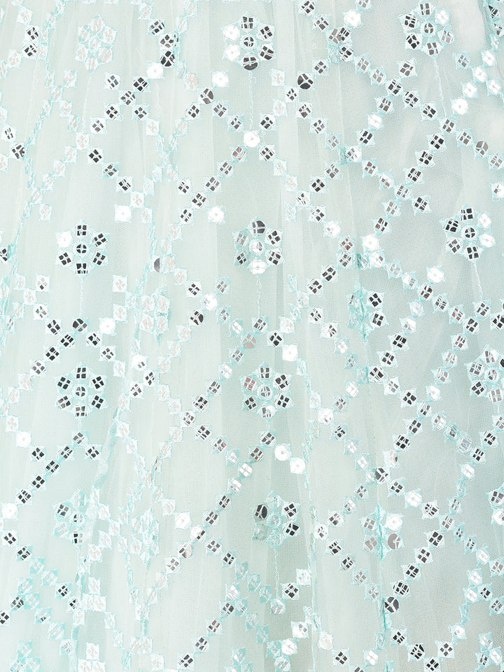 Neerus Blue net embellished lehenga set - detail view 3