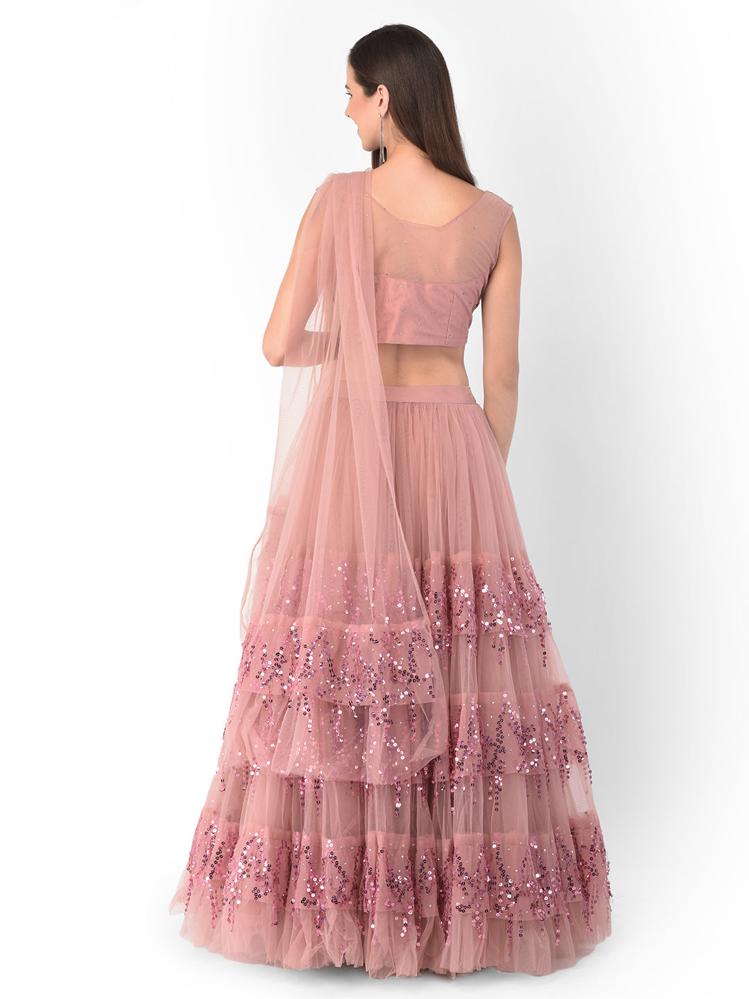 Neerus Pink net embellished lehenga set - side view