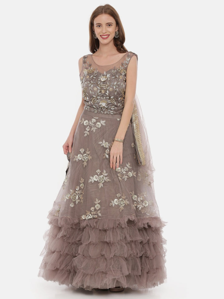 Neerus L Brown Color Nett Fabric Ghagra Set