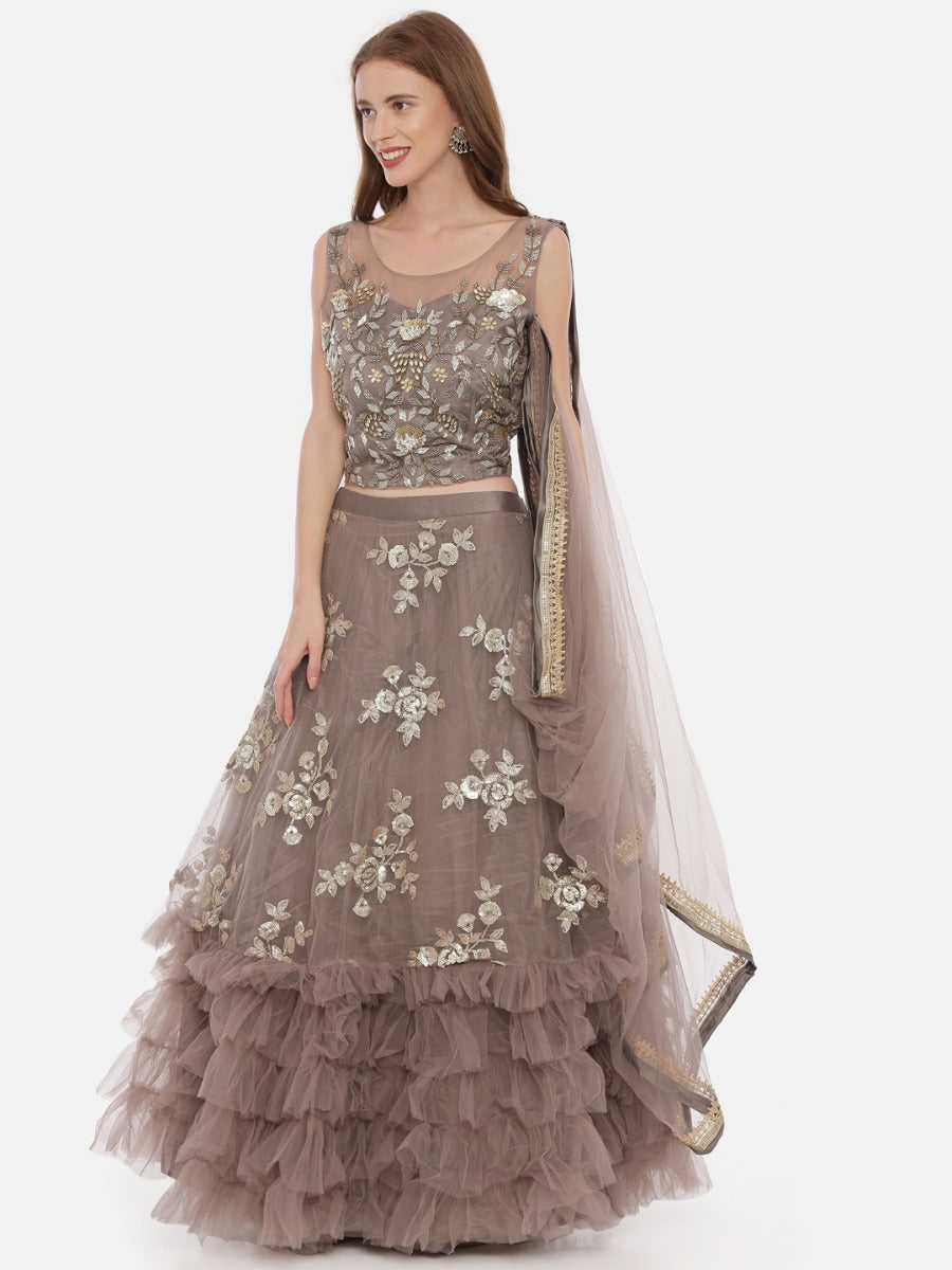 Neerus L Brown Color Nett Fabric Ghagra Set