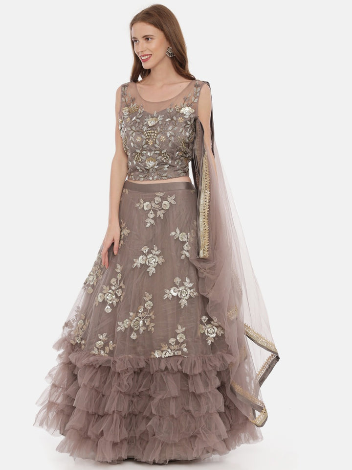 Neerus L Brown Color Nett Fabric Ghagra Set