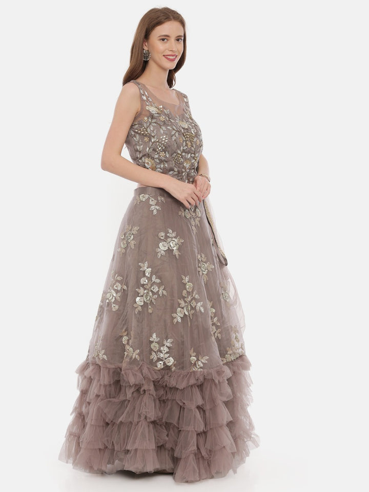 Neerus L Brown Color Nett Fabric Ghagra Set