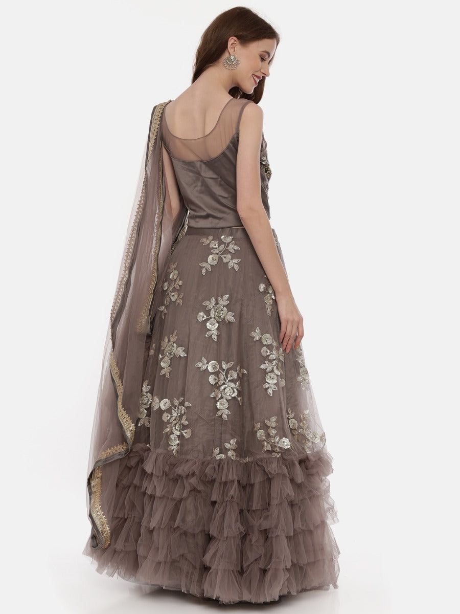 Neerus L Brown Color Nett Fabric Ghagra Set